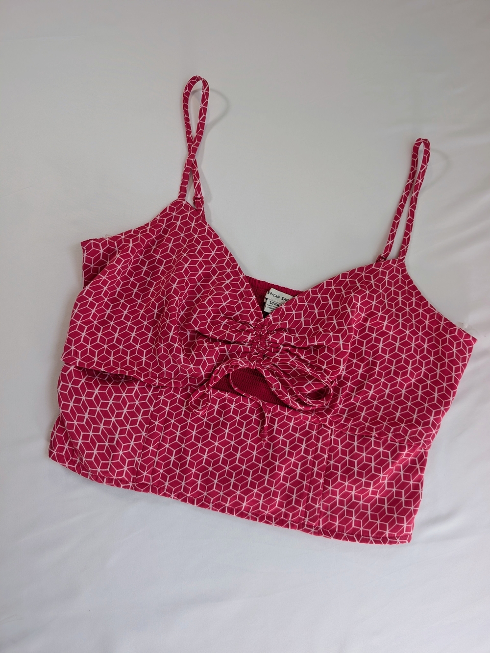 American Eagle Hot Pink Geometric Tie-Front Crop Tank Top